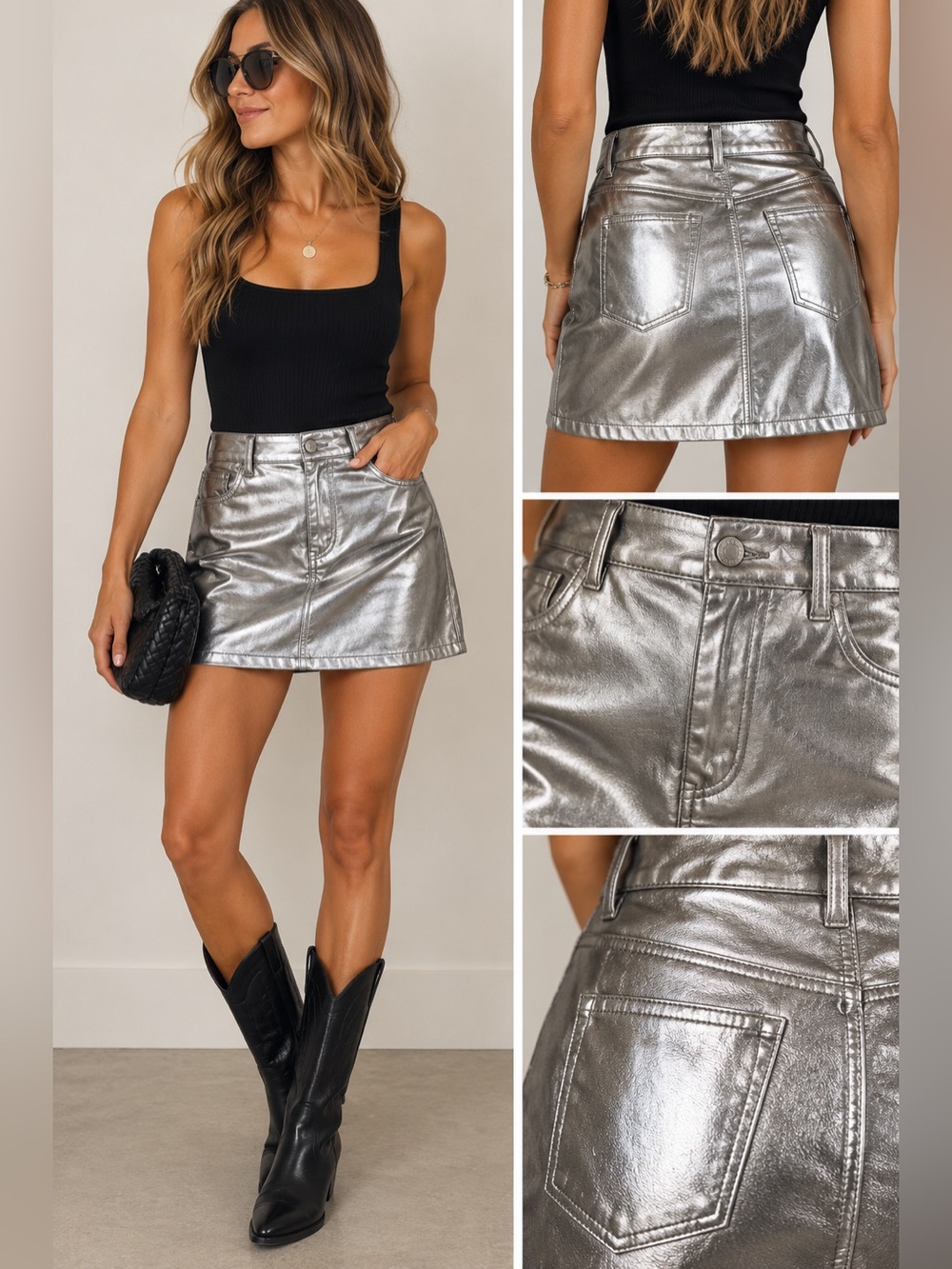LOFT Metallic Faux Leather Mini Skirt Size 8